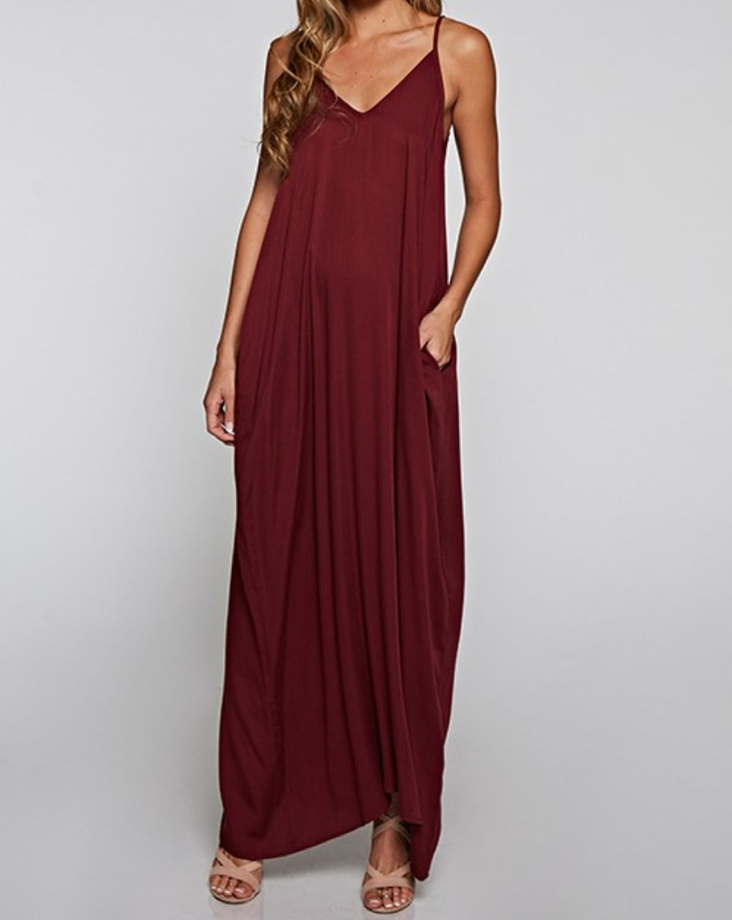 Augusta Pocketed Maxi Dress ( Wine)
